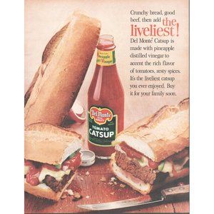 1960 Del Monte Catsup Ketchup Vintage Pint Ad Hamburger Hoagie Bun Wall Art 60s